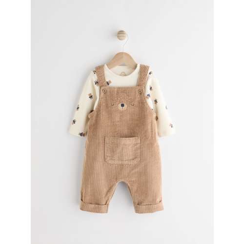Tan Brown Corduroy 100% Cotton Baby Dungarees and Bodysuit Set (0mths-2yrs)