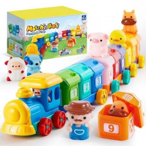 Joyfy Learning Toy Counting, Matching & Sorting Montessori Learning Farm Train Christmas Birthday Gift for for Toddlers 1 2 3 Years Old Boys Girls