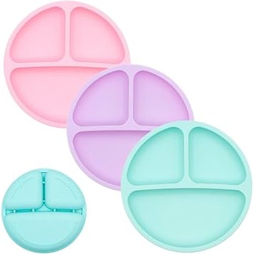 WeeSprout Silicone Divided Plates (No Lids), 100% Food Grade Silicone Divided Plates for Toddlers & Kids, Dishwasher & Microwave Safe