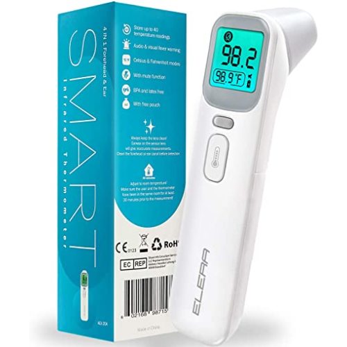 ELERA Ear and Forehead Thermometer, Infrared Thermometer for Baby, Infant, Adults and Objects, 1 Second Reading, Memory Recall with Fever Alarm and Mute Mode