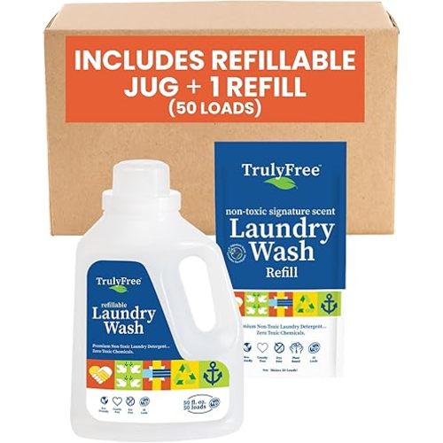 Truly Free Laundry Detergent for Sensitive Skin | Gentle & Safe for Baby Clothes | Plant-Based | Easy to Dissolve to Create a Liquid| Include 1 Refillable Bottle| Signature Scent (50 Loads)