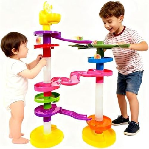 WEofferwhatYOUwant Potty Ball Drop Tower – Toddler STEM 22 Piece Toy with Lemon Toilet, 45 Hour LED Motion Activated Light-up Balls, Stackable Marble Run Ramps | Motor Skill Sensory Play. Ages 1–3
