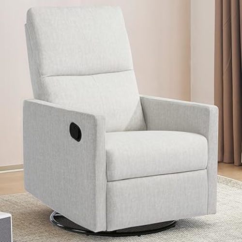 Swivel Rocking Recliner Chair for Adults, Rocker Nursery Glider Chair for Living Room Bedroom, Upholstered Fabric Reclining Single Sofa Chair(Beige)
