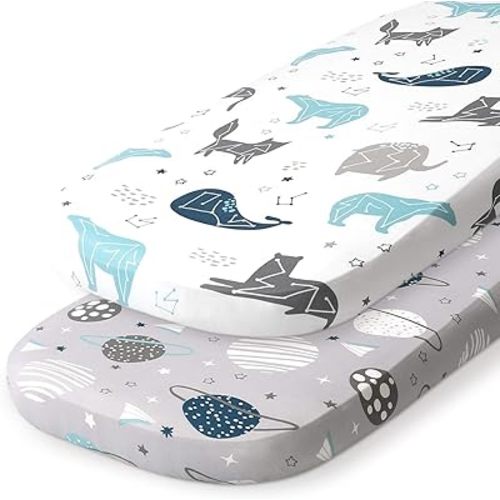 Stretch Fitted Bassinet Sheet Set BROLEX 2 Pack Cradle Sheets for Bassinet Pad/Mattress,Unisex Boys Girls,Ultra Soft,Space Planet
