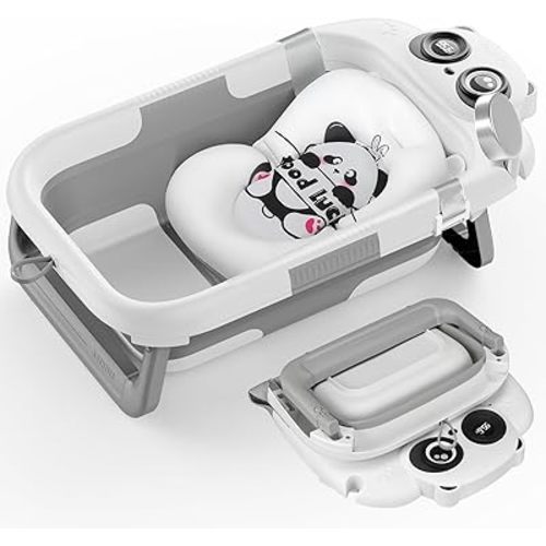 Foldable Baby Bathtub, Lightweight Bathtub for Infants to Toddlers with Soft Cushion & Thermometer, Portable Baby Tub Newborn to Toddler 0-36 Months(Grey)