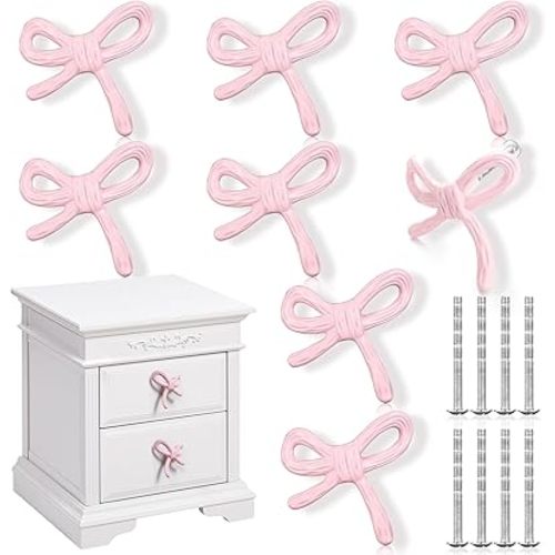 Pink Bow Knobs for Dresser Matel Bow Drawer Knobs Vintage Dresser Handles Cabinet Drawer Pulls for Home Bedroom Kitchen Cabinets Hardware Cupboard