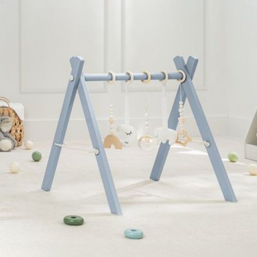 Wooden Baby Play Gym Set, Interactive Activity Center Hanging Bar With Gym Toys By Comfy Cubs, Sage