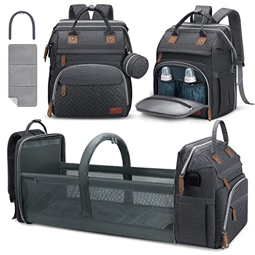 DERSTUEWE Diaper Bag Backpack，Baby Diaper Bags, Multifunctional diaper backpack Large Capacity, Slate Color