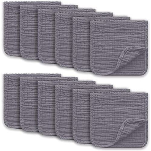 Muslin Burp Cloths Large 100% Cotton Hand Washcloths for Boys & Girls, Baby Essentials Extra Absorbent and Soft Burping Rags for Newborn Registry (Grey, 12-Pack, 20" X10")