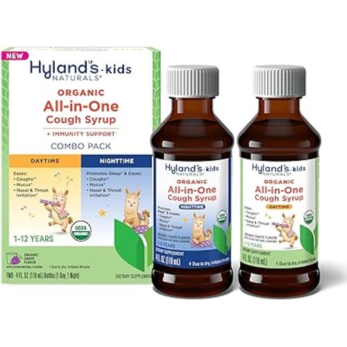 Hyland's Kids Organic All-in-One Grape Cough Syrup Day & Night, Two 4 Ounce Bottles