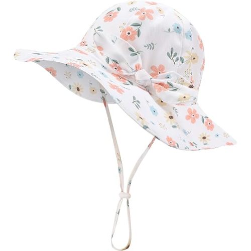 Baby Girl Sun Hat Summer Beach Hats with UPF 50+ Toddler Infant with Wide Brim Strap Outdoor Bucket Hat