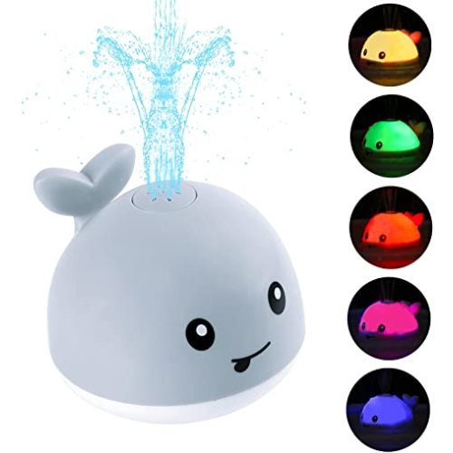 Love Sunshine Baby Bath Toys, Baby Toys Whale, Light Up Bath Toys, Sprinkler Bathtub Toys for Toddlers Infant Kids Boys Girls, Spray Water Bath Toy, Pool Bathroom Baby Toy - Gray
