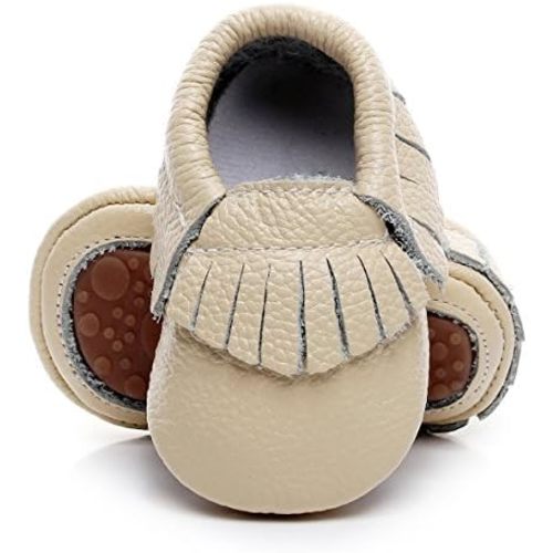 HONGTEYA Leather Baby Moccasins Hard Soled Tassel Crib Toddler Shoes for Boys and Girls…