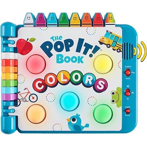 Chuckle & Roar Pop It Book, Colors, English & Spanish, Quiet Mode, 1–4+ | English & Spanish Color Toddler Learning Toys, Quiet Mode Option, Sturdy Plastic Sensory Toys, Busy Book for Toddlers 1-3