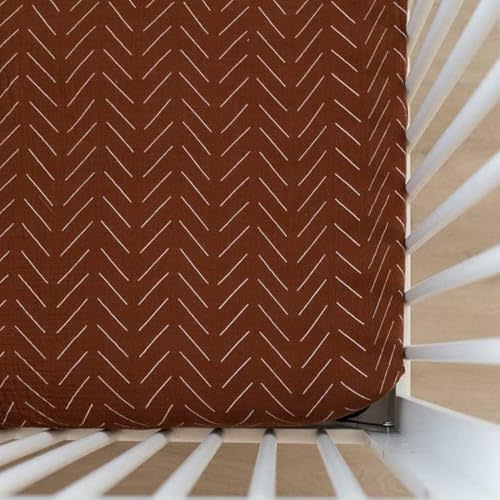 Rust Mudcloth Muslin Crib Sheet by Mebie Baby, Soft and Breathable Bed Sheets for Babies, Modern Neutral Bedding for Cribs, Standard Crib Mattress Fitted Sheet, Great for Boy or Girl Room or Nursery