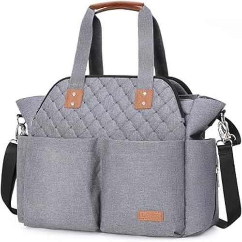 Lekebaby Diaper Bag Tote, Large Diaper Bags Waterproof,Large Mommy Bag for Hospital, Baby Bags for Mom Travel Diaper Tote Messenger Purse,Grey