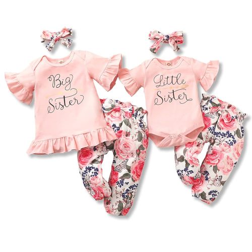 Newborn Baby Girl Clothes Big Sister Little Sister Matching Outfits Infant Romper Floral Pants Toddler Girls 3Pcs