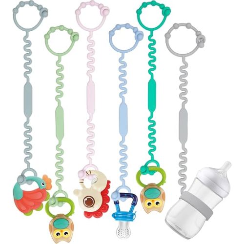 Toy Straps - Pacifier Holder Clip with Self-Adjusting Bayonet, Pure Silicone Material Without BPA; Can Be Used for Teethers, Feeding Bottles, Toys, High Chairs (Multi Colors)