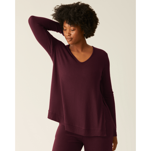 CozyKnit Maternity & Nursing V-neck Top | Deep Burgundy - Kindred Bravely