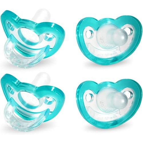 RaZbaby JollyPop Baby Pacifier for Newborns 0-3m - Soft BPA Free Medical Grade Silicone Made in The USA with a Durable one Piece Construction - Dishwasher Safe Easy to Sterilize - Teal, Pack of 4