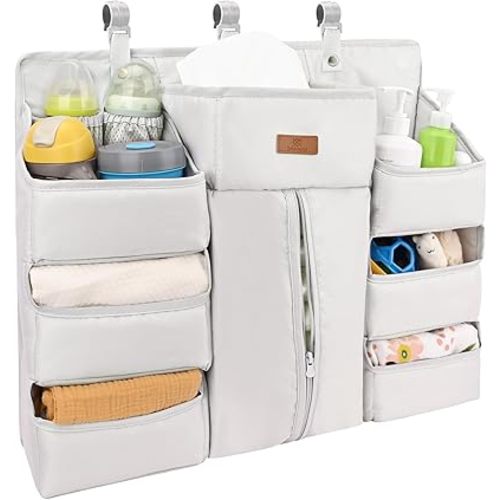 Bebamour Baby Diaper Organizer Hanging for Changing Table and Crib Diaper Stacker Nursery Organizers for Baby Essentials Diaper Organizer for Crib(Grey)