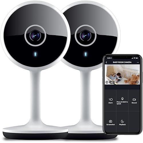 Geeni Vivid 2 Pack Indoor Smart Security Cameras, 1080p HD Wi Fi Surveillance, Motion Detection, Night Vision, Two Way Audio, Works with Alexa & Google, Cloud & Local Storage