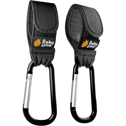 Baby Uma Stroller Hooks for Bags (2-Pack) - Universal Stroller Clips and Hooks, Carry 11 lbs Per Stroller Hook, Adjustable Stroller Carabiner Clip, Baby Essentials, Stroller Accessories