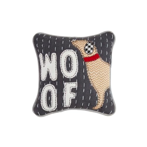 Mud Pie Mini Woof Dog Applique Pillow; 8" X 8"