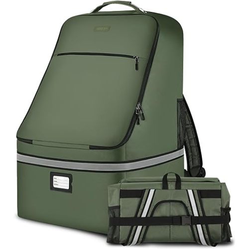 Car Seat Travel Bag,Padded Car Seats Backpack with Steel Cable Handle and Reflective Stripes, Large Carseat Carrier Bag,Airport Gate Check Bag,Infant Seat Travel Bag with Shoulder Strap,Green