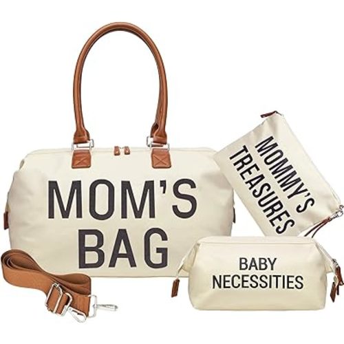 printe Diaper Bag Tote, Mom's Bag for Hospital, Large Capacity Waterproof Baby Bag for Mom Travel, Hospital Bag for Labor and Delivery with Baby Necessities Bag, Creamy White