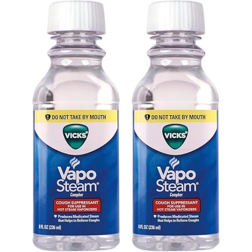 Vicks VapoSteam Medicated Liquid with Camphor, a Cough Suppressant, 8 Oz – VapoSteam Liquid Helps Relieve Coughing, for Use in Vaporizers and Humidifiers, FSA and HSA Eligible (Pack of 2)