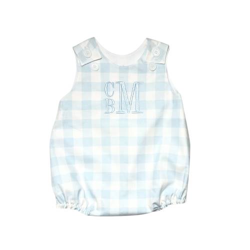 Blue and White Check Bubble Romper for Baby Boy, 1st Birthday Cake Smash, Plaid Easter Outfit, Custom Shower Gift, Personalized, Monogram