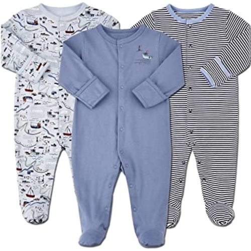 Aablexema Baby Footie Pajamas with Mittens - 3Pcs Infant Footed Sleeper Cotton Sleepwear Outfits