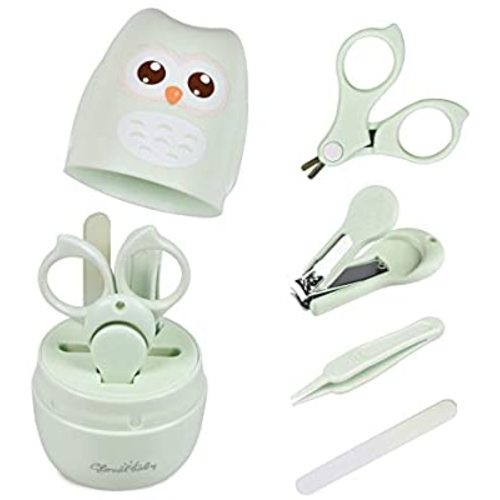 Baby Nail Kit, 4 in 1 Baby Manicure Kit and Pedicure kit with Cute Owl Shape Case. Baby Nail Clipper, Scissor, Baby Nail File & Tweezer for Newborn, Infant & Toddler(Green)