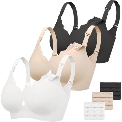 Vinfact 3 Pack Nursing Bras for Breastfeeding Comfort Hollow Breast Feeding Bras Women Seamless Maternity Bras for Pregnancy