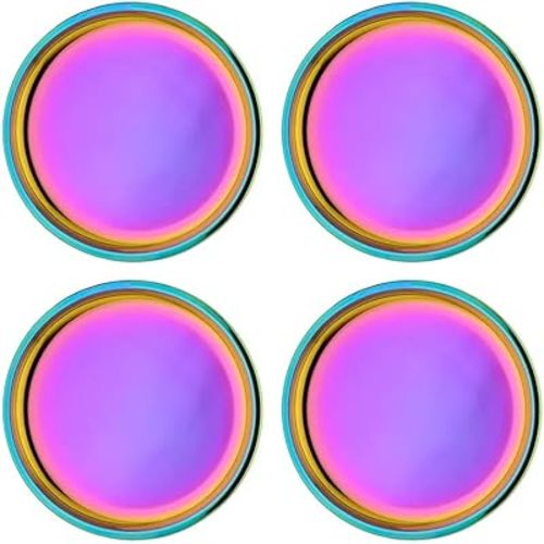 Ahimsa Stainless Steel Plates for Kids - 9" Round Rainbow Toddler Plates, Non Toxic Plate, BPA Free & Dishwasher Safe (Set of 4)
