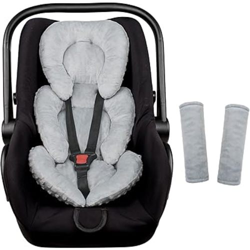 Infant Car Seat Insert Head and Body Support, GFU Reversible Newborn Insert for Carseat with Strap Pads, Soft Stroller Cushion Pillow Insert for Boys and Girls, Fits for Stroller, Swing, Grey