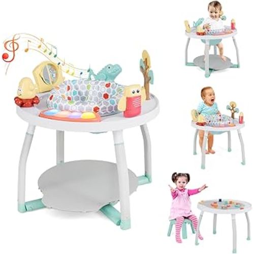 HONEY JOY Baby Activity Center, 5 in 1 Infant Jumper & Standing Play Table w/ 360° Rotary Seat, 6 Toys, 3 Adjustable Heights, Lights, Music & Sounds, Activity Center for Babies 6-36 Months (White)