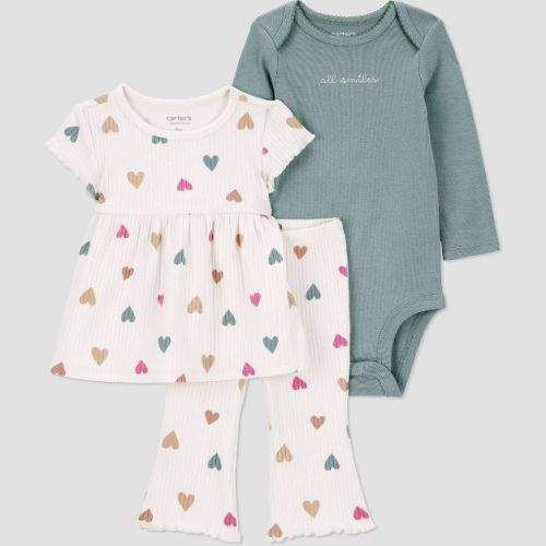 Carter's Just One You® Baby Girls' 3pc Hearts Top & Bottom Set - White Newborn