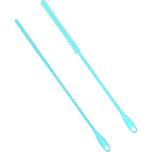 2pcs Silicone Straw Brushes, 6mm+8mm Extra Long Straw Cleaner Brush Reusable Hanging Straw Cleaning Brush Bendable Crevice Brush Pipe Cleaners for Glass Metal Straw (Blue)