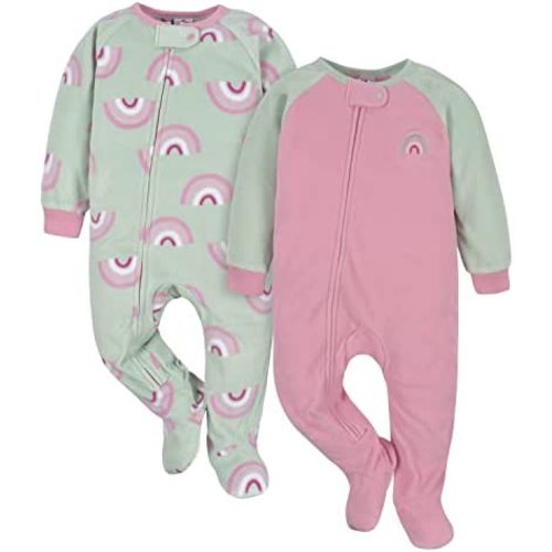 Gerber Baby Girls' Toddler Loose Fit Flame Resistant Fleece Footed Pajamas 2-Pack