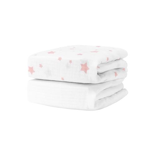 Newton Baby Organic Fitted Crib Sheets (2-Pack) - 100% Breathable and Ultra-Soft, 100% Organic Muslin Cotton, Stardust Print in Blush Coral + Solid White, Fits All Standard Cribs