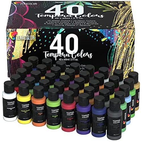 40 x 60ml Washable Tempera Paint for Kids and Toddlers, Liquid Poster Paint, Non-Toxic Kids Paint with Fluorescent Glitter Metallic Neon Colors for Finger Painting, Hobby Painters