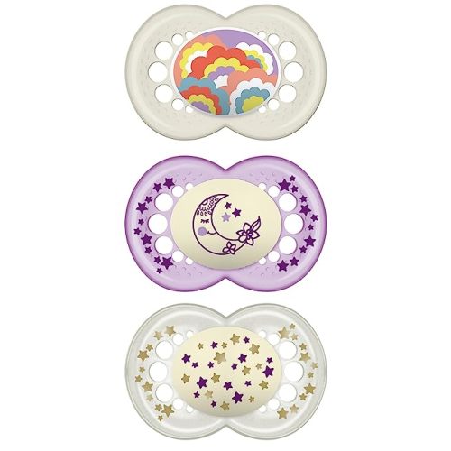 MAM Original Day & Night Baby Pacifier, Nipple Shape Helps Promote Healthy Oral Development, Glows in The Dark, 3 Pack, 16+ Months, Girl,3 Count (Pack of 1)