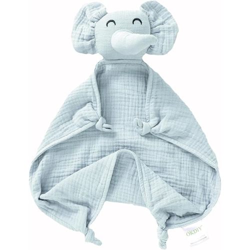 Organic Elephant Loveys for Babies,Muslin Baby Security Blankets for Babies,Soft Elephant Baby Snuggle Animals for Newborn,Newborn Baby Gift,Baby Gift for Boys and Girls (Blue)