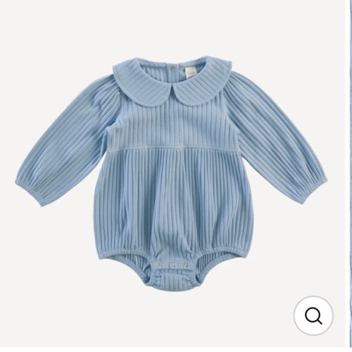 long sleeve peter pan bubble | fog blue | classic rib; size 6-12 months