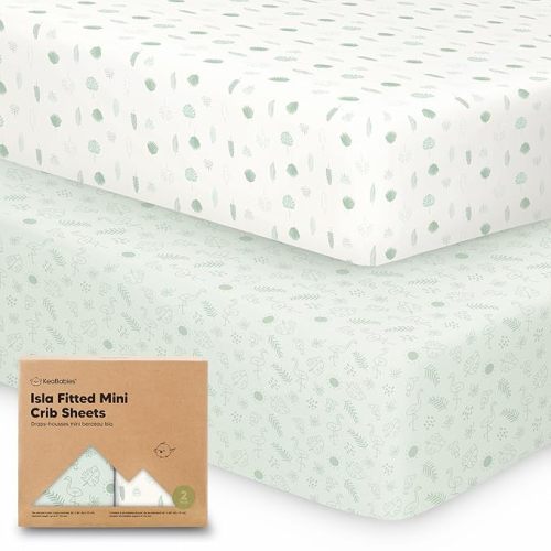 Pack and Play Sheets Fitted - 2-Pack Mini Crib Sheets for Pack N Play Mattress 38x26, Soft & Cozy, Neutral Toddler Playard Bedding, Snug Fitted Mini Baby Crib Mattress Cover Boy, Girl (Tropic Oasis)