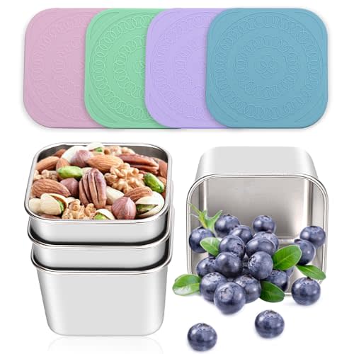 Haldane Stainless Steel Snack Containers for Kids, Reusable Snack Containers with Lids, Food Storage Bento Containers, Small Lunch Box for Toddlers, Daycare, School Travel, 4 * 6oz