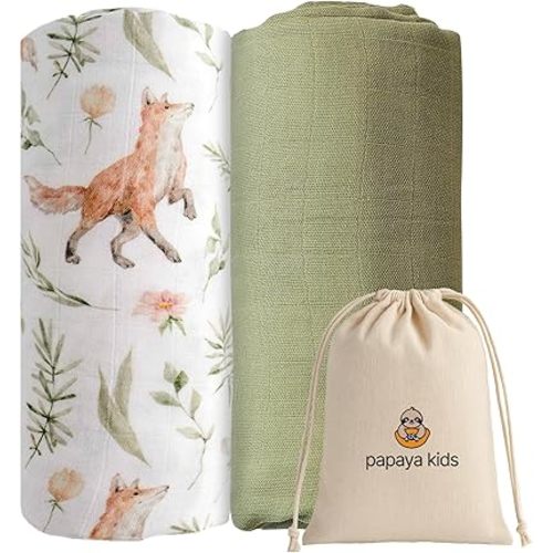 Muslin Swaddle Blankets - Soft Breathable Baby Swaddle Wrap, Bamboo Viscose & Cotton Receiving Blankets for Newborns, 2-Pack (Green & Forest)