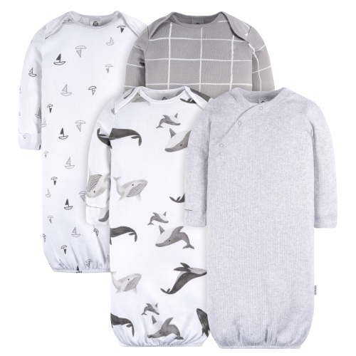 Gerber Baby Neutral Lap Shoulder Gowns, 4-Pack, Preemie-0/6 Months